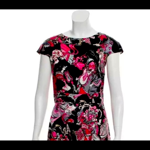 CHANEL Kabuki Printed Silk Dress Size 8 - Picture 5 of 10